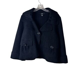 DM 100% Wool Black Cropped Size M Coat Collar Pockets Y2K Grunge Jacket